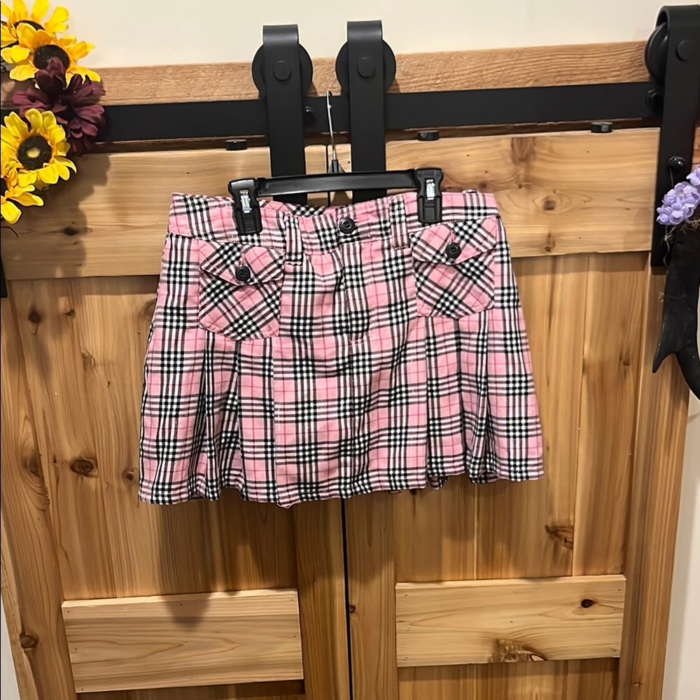 Arizona Jean Company Pink and Black Plaid Mini Skort